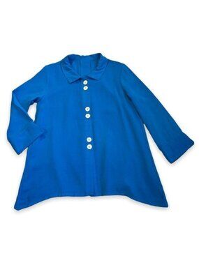 Fridaze Button Up Top Large 100% Linen Lagenlook Collared Artsy Coastal